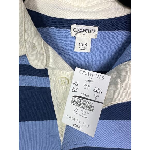 J.Crew Crewcuts NWT Boy’s Estate Blue Pale Seasca Striped Rugby Shirt size 6/7 - Picture 2 of 5